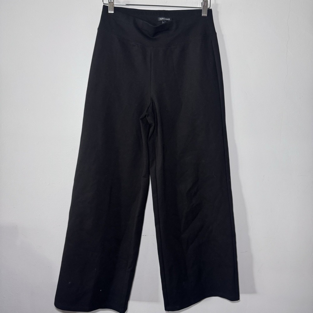 EILEEN FISHER $168 Solid Black Washable Stretch Crepe Pants Size PS Wide Leg